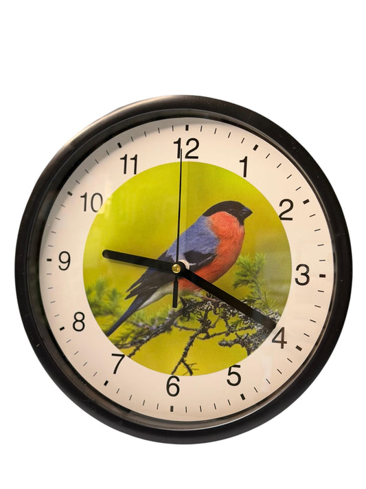 Wanduhr mit Dompfaff-Motiv Ø 23cm.