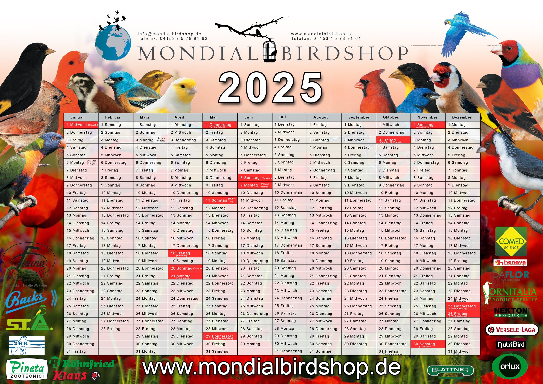 Mondial Wandkalender A2 Querformat 2025