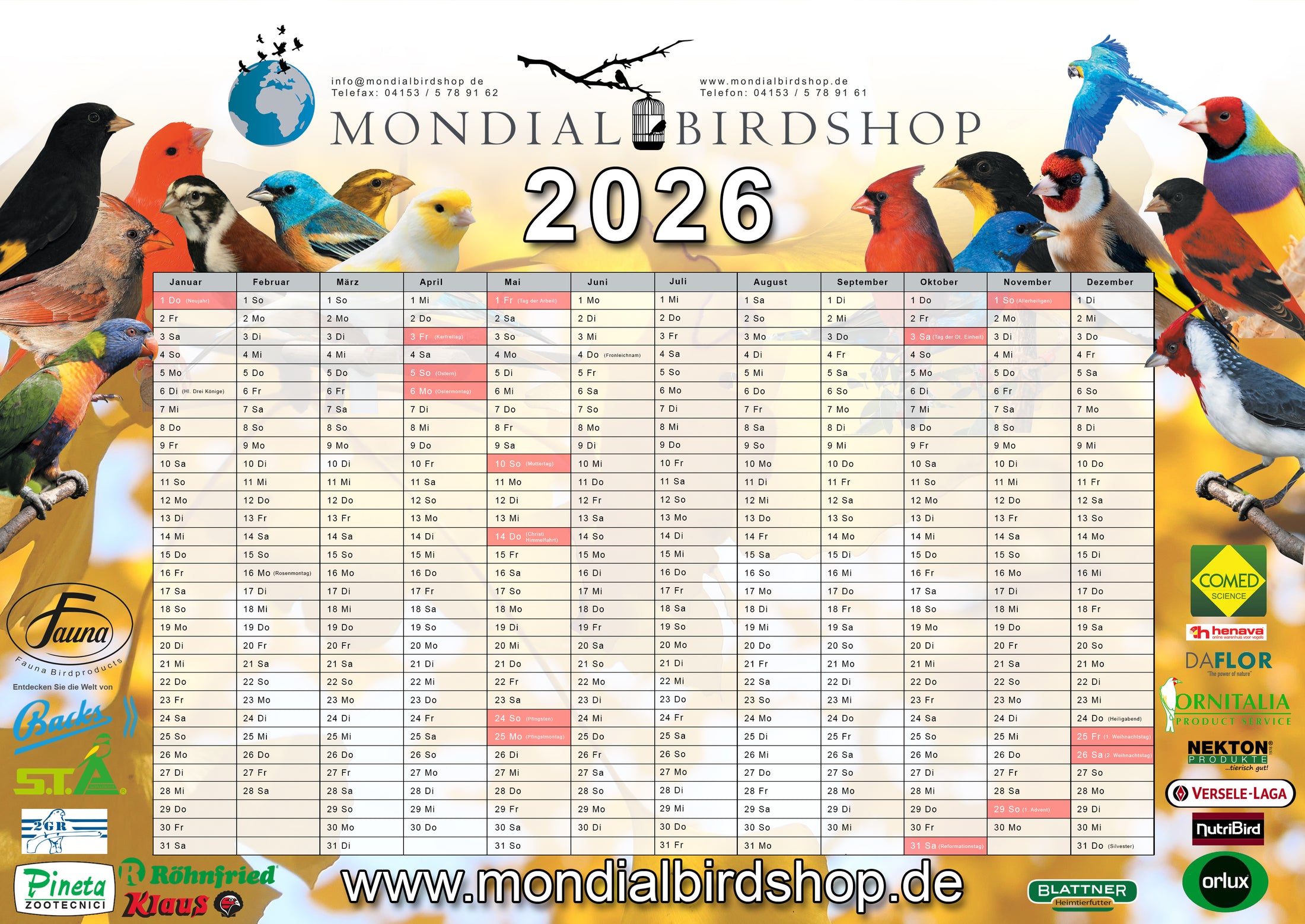 Mondial Wandkalender A2 Querformat 2026